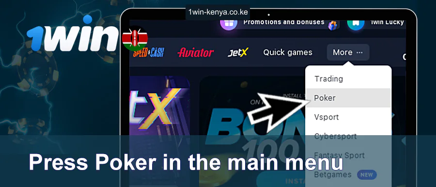 Chagua Poker Kutoka Menyu ya Kushuka-Chini ya 1Win