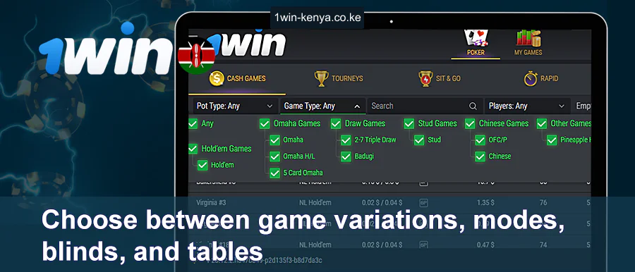 Chagua Chaguzi za Mchezo wa Poker 1win