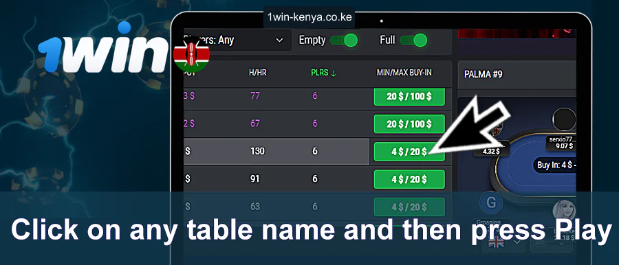 Chagua Kichwa Katika Jedwali Na Anzisha Mchezo wa 1Win