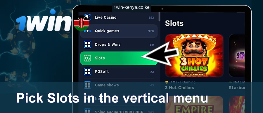 Chagua 1Win Slots kwenye Kichujio cha Kushoto