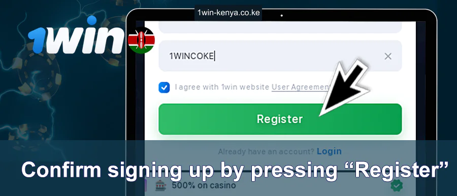 Kubonyeza Daftari Mwishoni mwa Fomu ya 1WIN