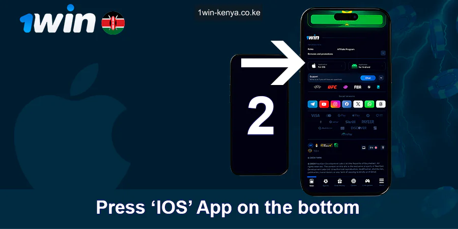 Pata kitufe cha Programu ya iOS kwenye tovuti ya 1Win